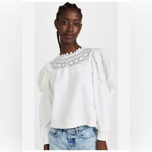 Sea New York White Eyelet Lace Cropped Sweatshirt Large